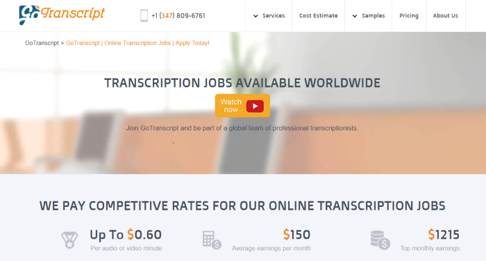 gotranscript has online transcription jobs for beginners worldwide