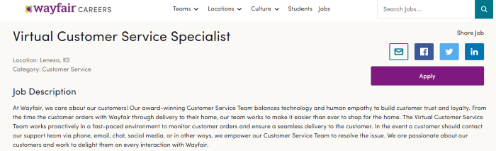 Wayfair has customer service jobs