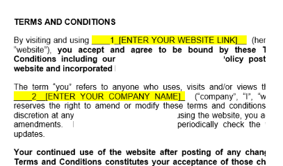 example of terms and conditions legal disclaimer