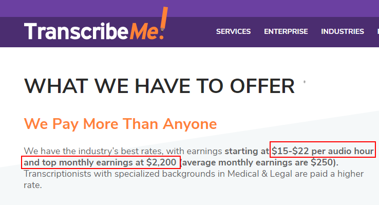 transcribeme pay rates